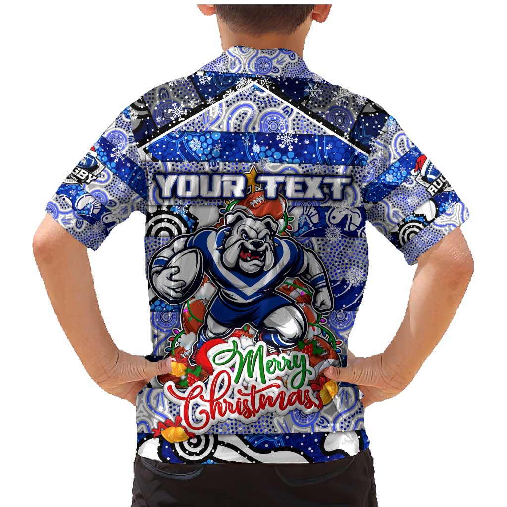 Custom Bulldogs Rugby Merry Christmas Family Matching Mermaid Dress and Hawaiian Shirt Indigenous Australian Art