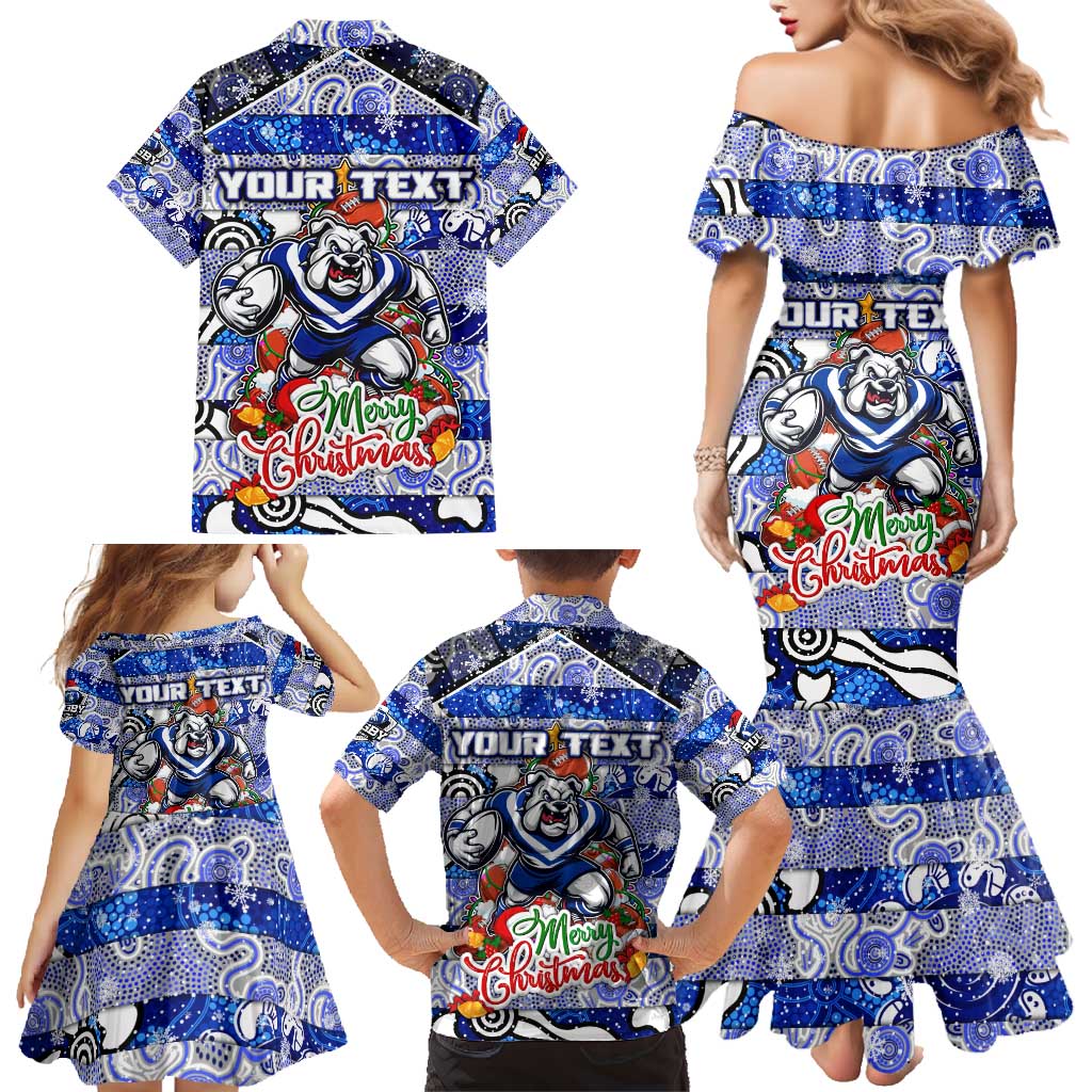 Custom Bulldogs Rugby Merry Christmas Family Matching Mermaid Dress and Hawaiian Shirt Indigenous Australian Art