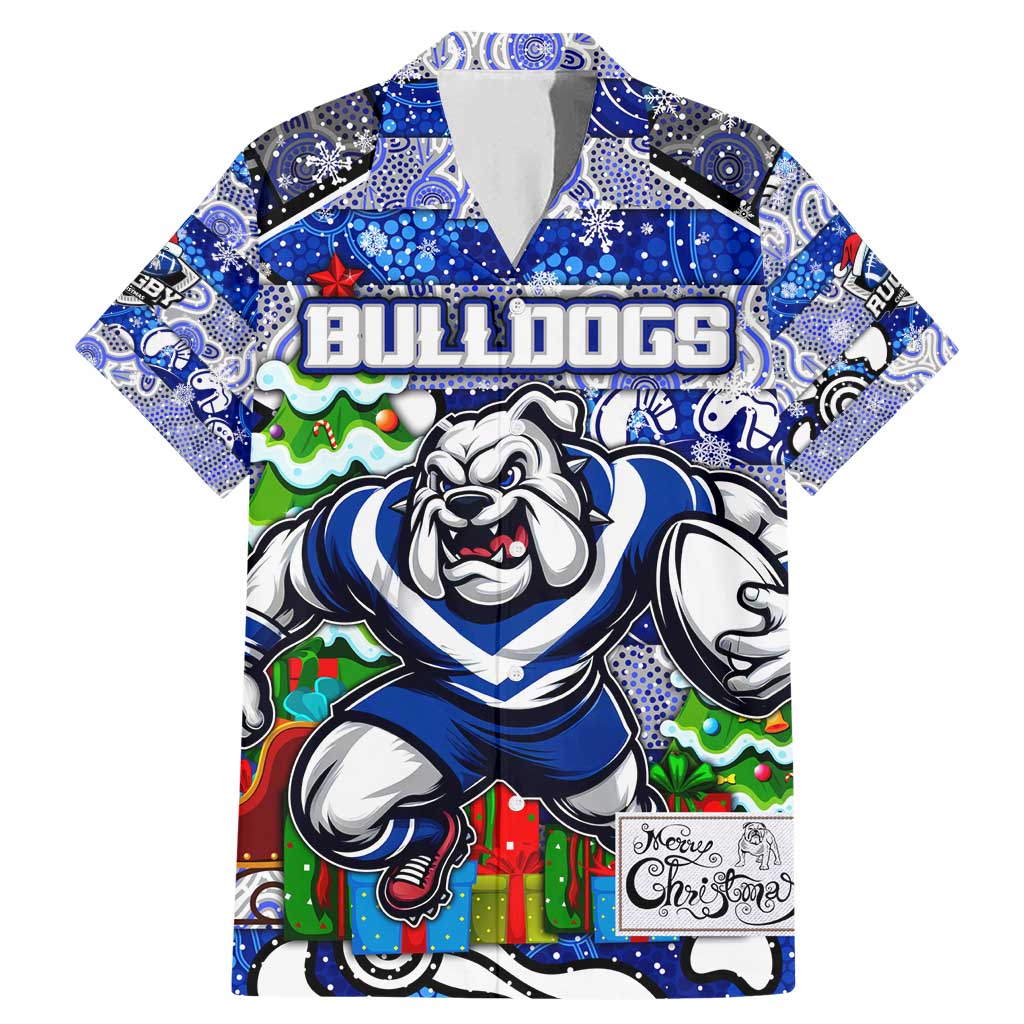Custom Bulldogs Rugby Merry Christmas Family Matching Mermaid Dress and Hawaiian Shirt Indigenous Australian Art