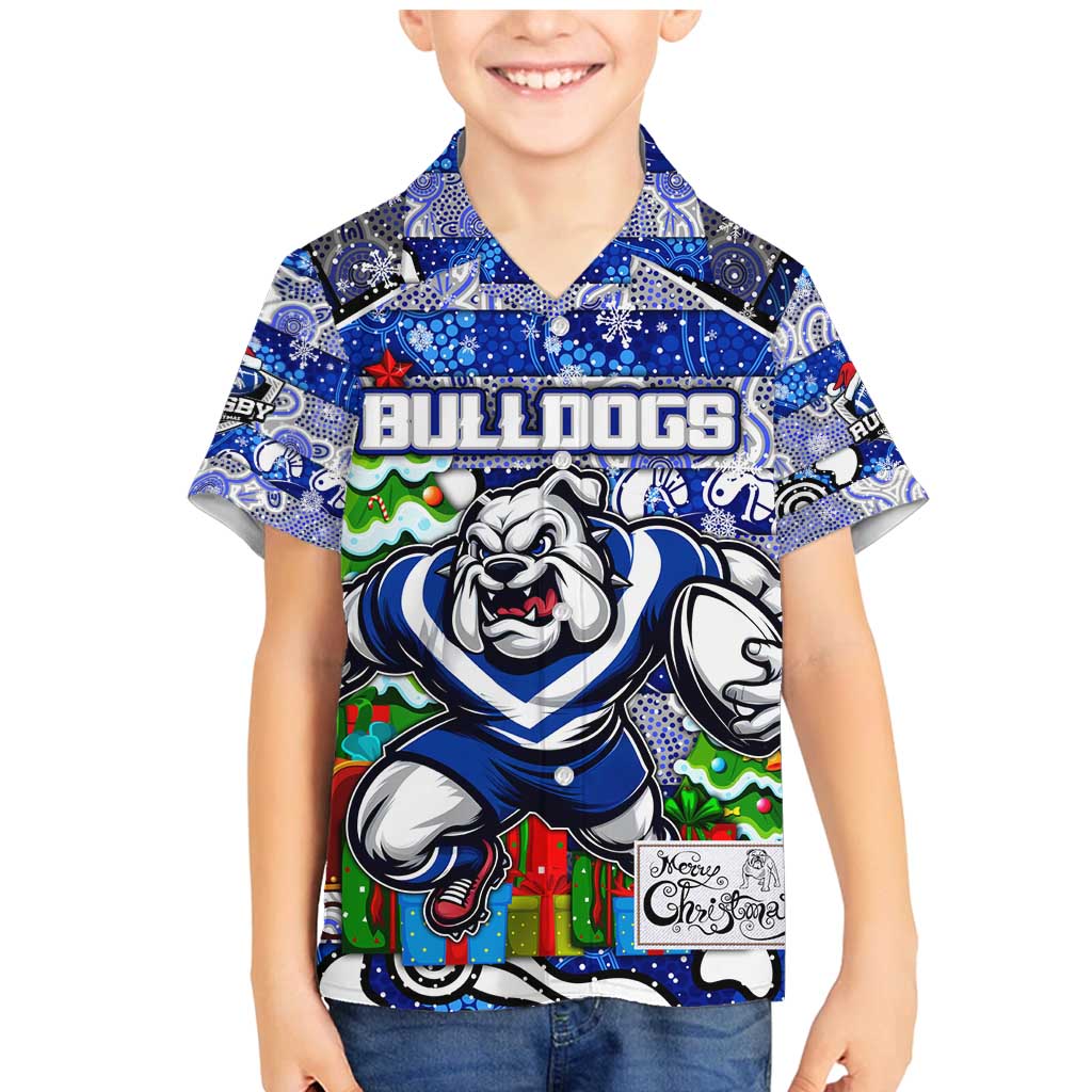 Custom Bulldogs Rugby Merry Christmas Family Matching Mermaid Dress and Hawaiian Shirt Indigenous Australian Art