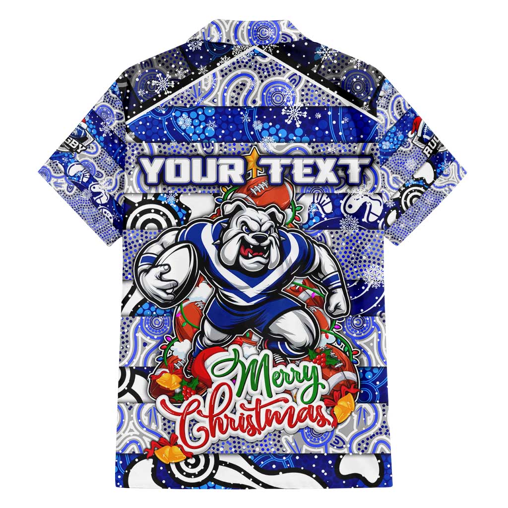 Custom Bulldogs Rugby Merry Christmas Family Matching Off Shoulder Maxi Dress and Hawaiian Shirt Indigenous Australian Art