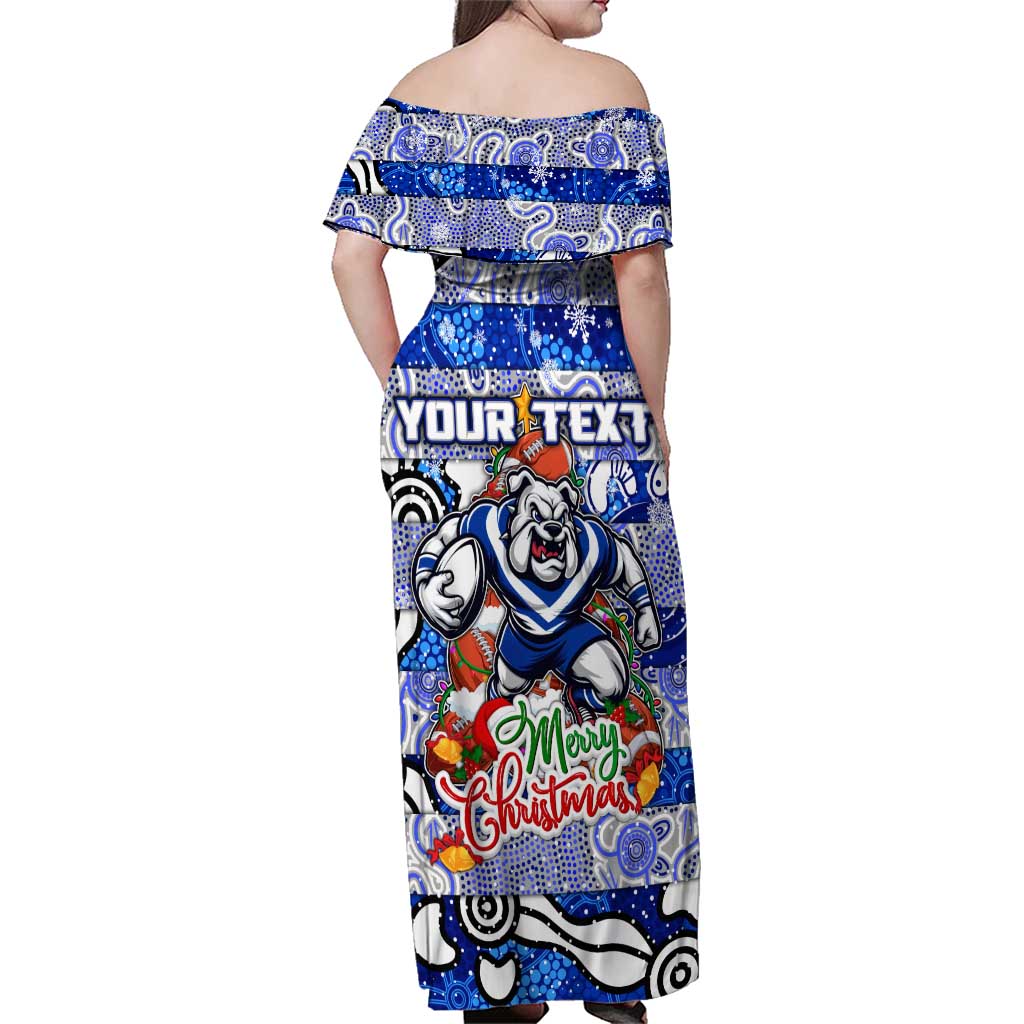 Custom Bulldogs Rugby Merry Christmas Family Matching Off Shoulder Maxi Dress and Hawaiian Shirt Indigenous Australian Art