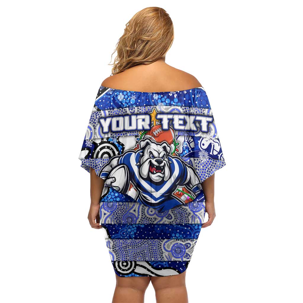 Custom Bulldogs Rugby Merry Christmas Family Matching Off Shoulder Short Dress and Hawaiian Shirt Indigenous Australian Art