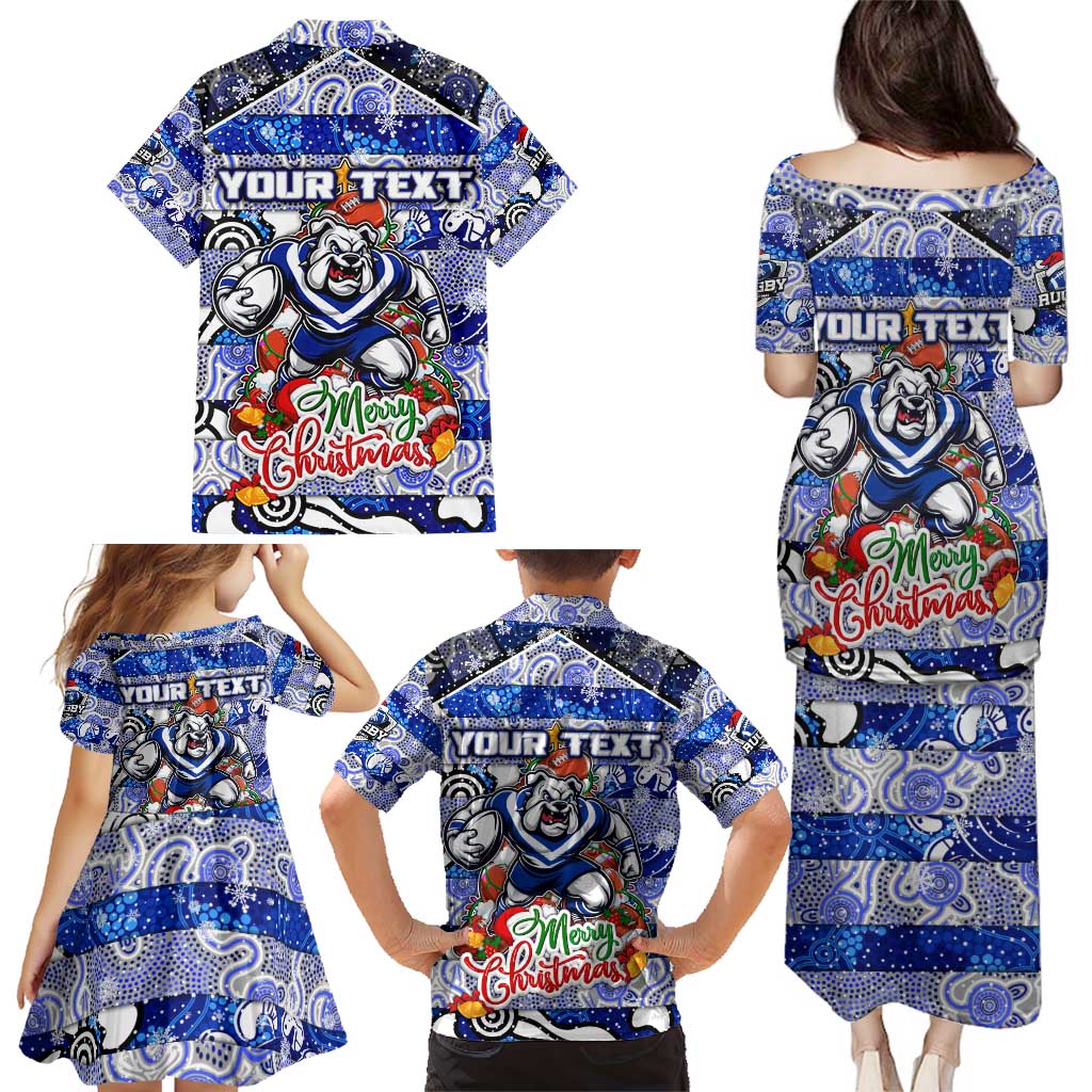 Custom Bulldogs Rugby Merry Christmas Family Matching Puletasi and Hawaiian Shirt Indigenous Australian Art