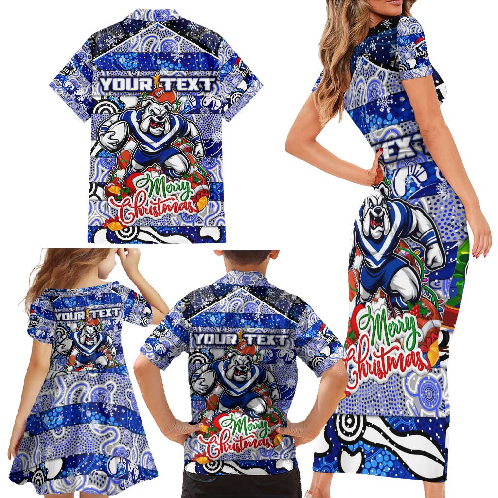 Custom Bulldogs Rugby Merry Christmas Family Matching Short Sleeve Bodycon Dress and Hawaiian Shirt Indigenous Australian Art