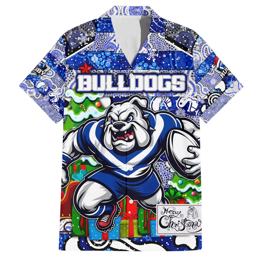 Custom Bulldogs Rugby Merry Christmas Family Matching Short Sleeve Bodycon Dress and Hawaiian Shirt Indigenous Australian Art