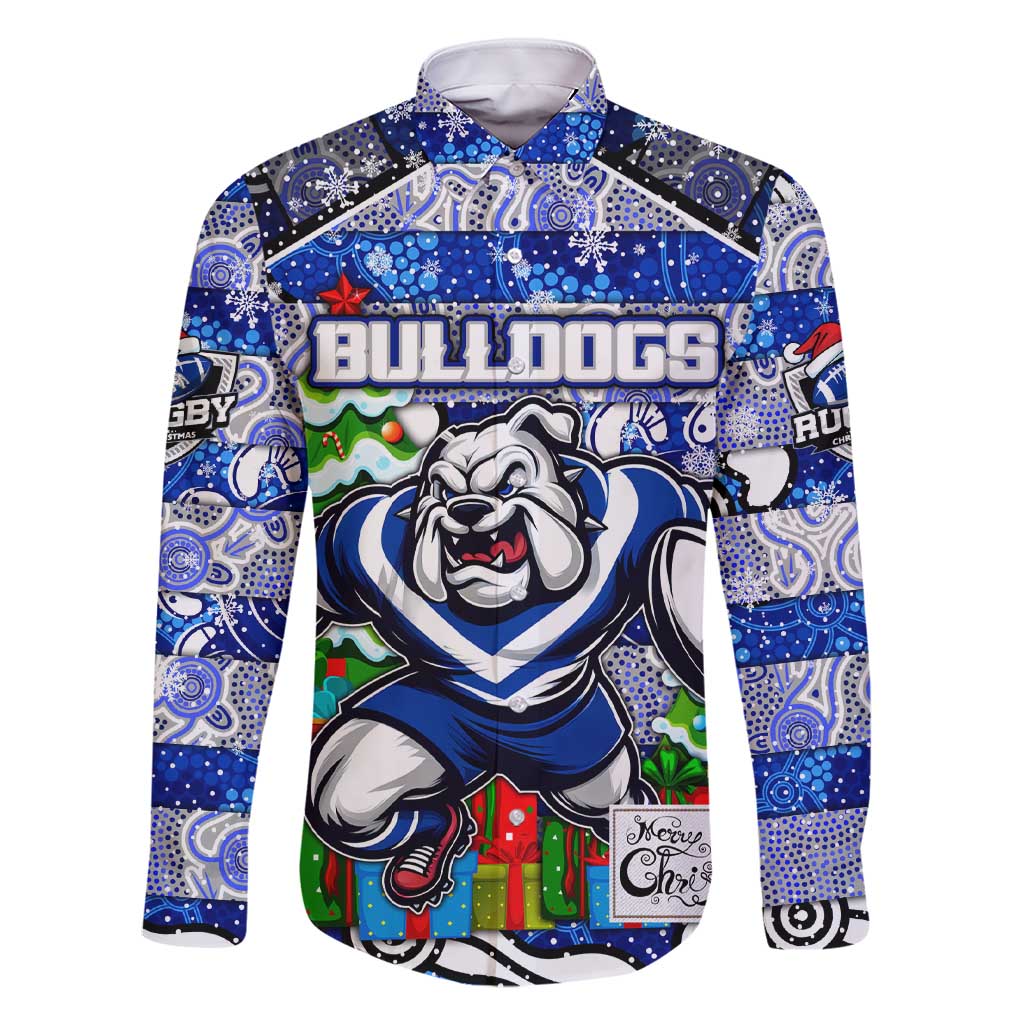 Custom Bulldogs Rugby Merry Christmas Family Matching Short Sleeve Bodycon Dress and Hawaiian Shirt Indigenous Australian Art