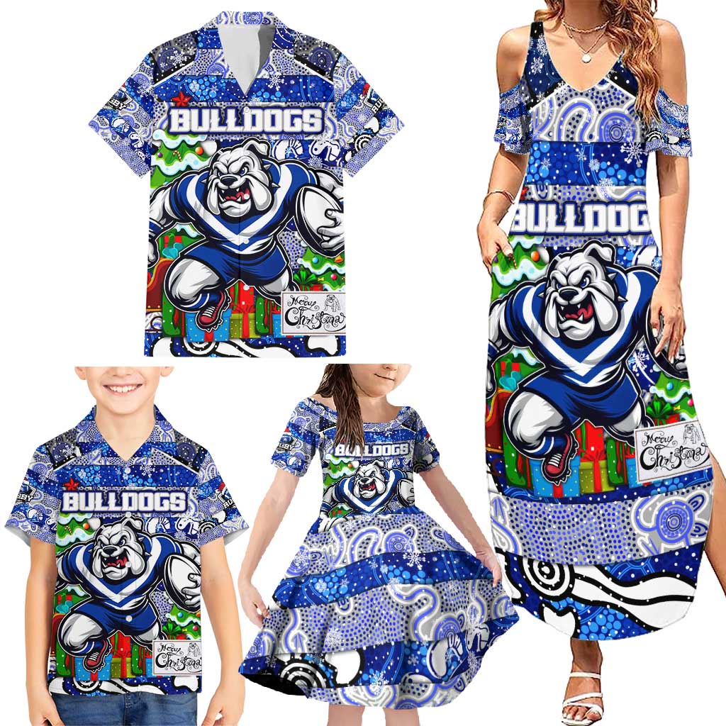 Custom Bulldogs Rugby Merry Christmas Family Matching Summer Maxi Dress and Hawaiian Shirt Indigenous Australian Art
