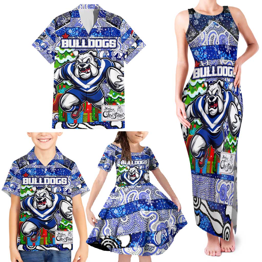 Custom Bulldogs Rugby Merry Christmas Family Matching Tank Maxi Dress and Hawaiian Shirt Indigenous Australian Art