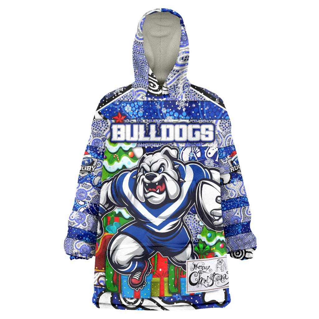 Custom Bulldogs Rugby Merry Christmas Wearable Blanket Hoodie Indigenous Australian Art - Vibe Hoodie Shop