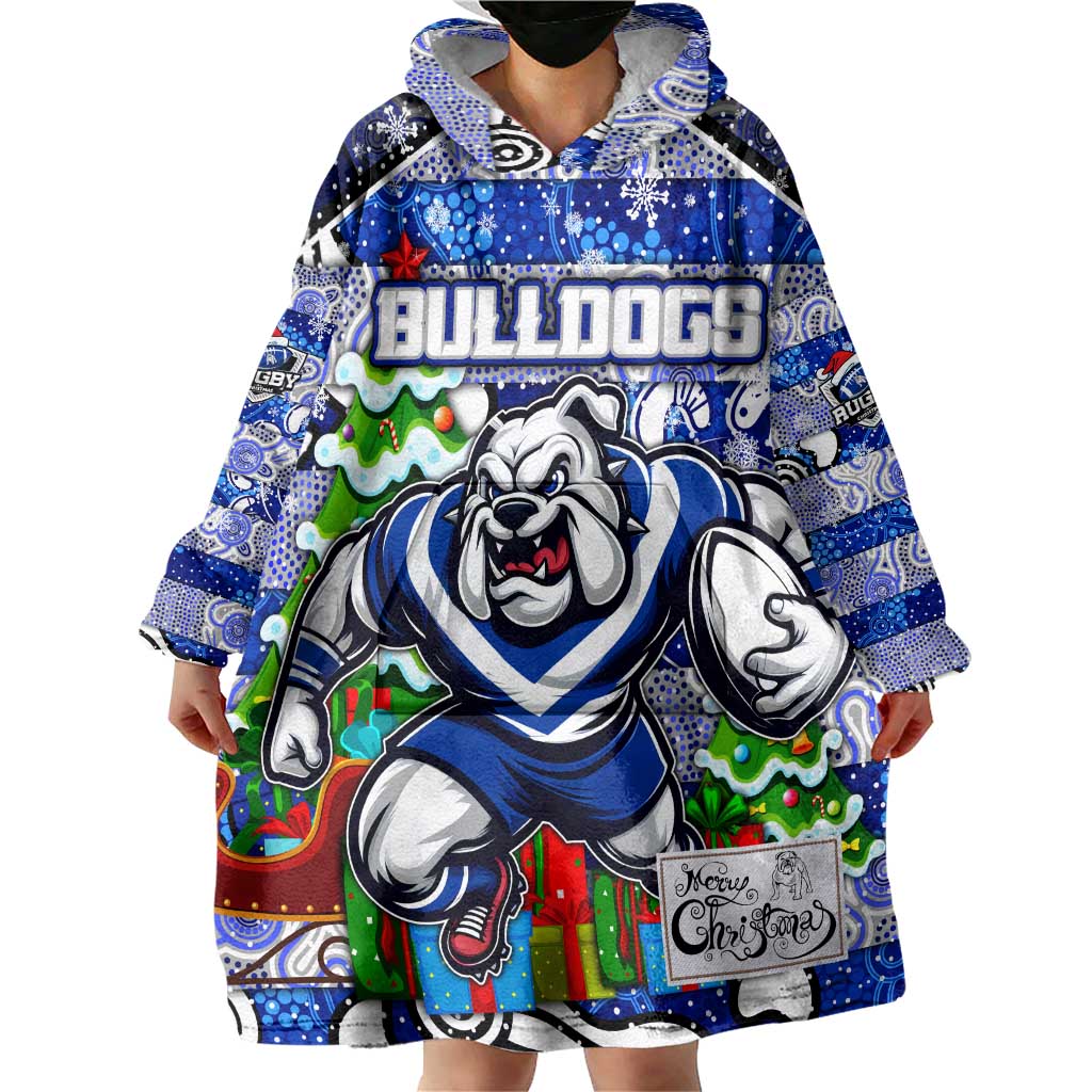 Custom Bulldogs Rugby Merry Christmas Wearable Blanket Hoodie Indigenous Australian Art - Vibe Hoodie Shop