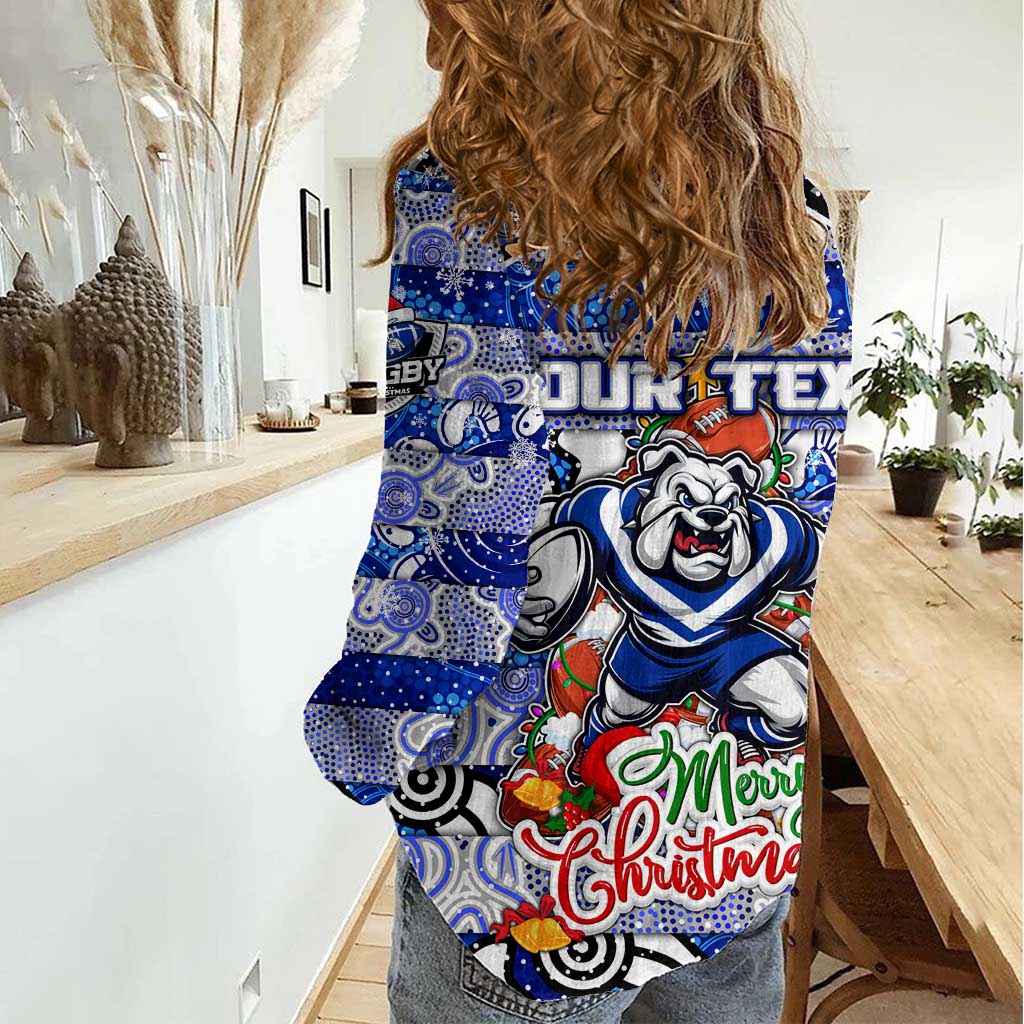 Custom Bulldogs Rugby Merry Christmas Women Casual Shirt Indigenous Australian Art - Vibe Hoodie Shop