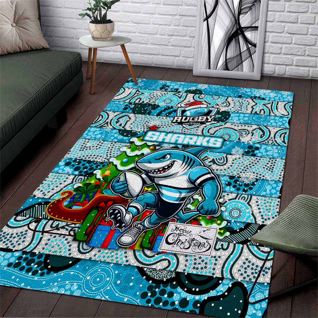 Sharks Rugby Merry Christmas Area Rug Indigenous Australian Art - Vibe Hoodie Shop