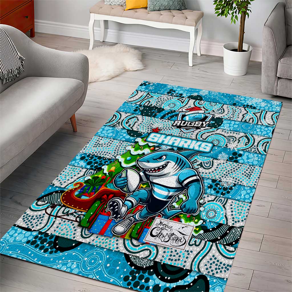 Sharks Rugby Merry Christmas Area Rug Indigenous Australian Art - Vibe Hoodie Shop