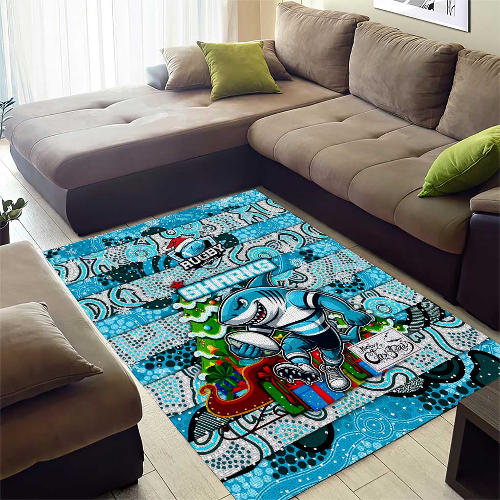 Sharks Rugby Merry Christmas Area Rug Indigenous Australian Art - Vibe Hoodie Shop