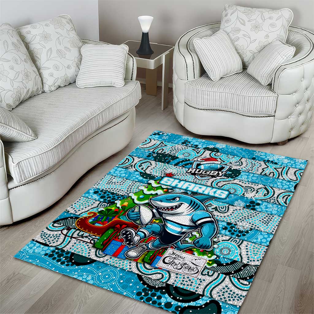 Sharks Rugby Merry Christmas Area Rug Indigenous Australian Art - Vibe Hoodie Shop