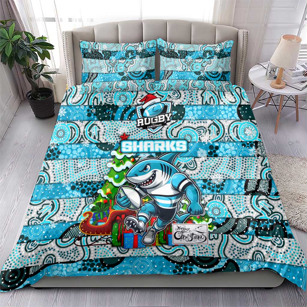 Sharks Rugby Merry Christmas Bedding Set Indigenous Australian Art - Vibe Hoodie Shop