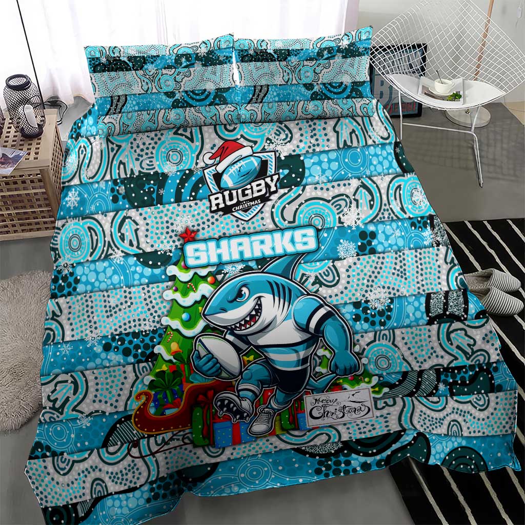 Sharks Rugby Merry Christmas Bedding Set Indigenous Australian Art - Vibe Hoodie Shop