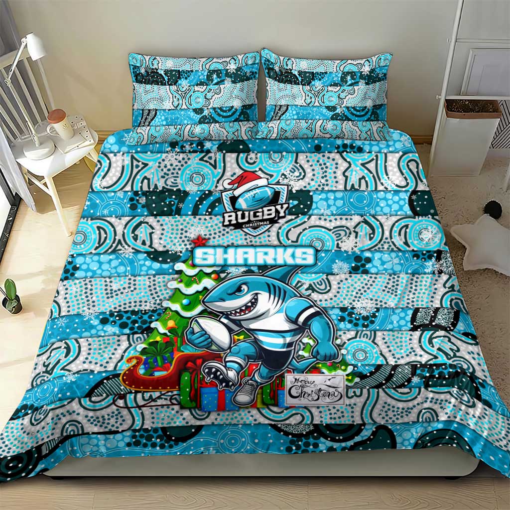Sharks Rugby Merry Christmas Bedding Set Indigenous Australian Art - Vibe Hoodie Shop