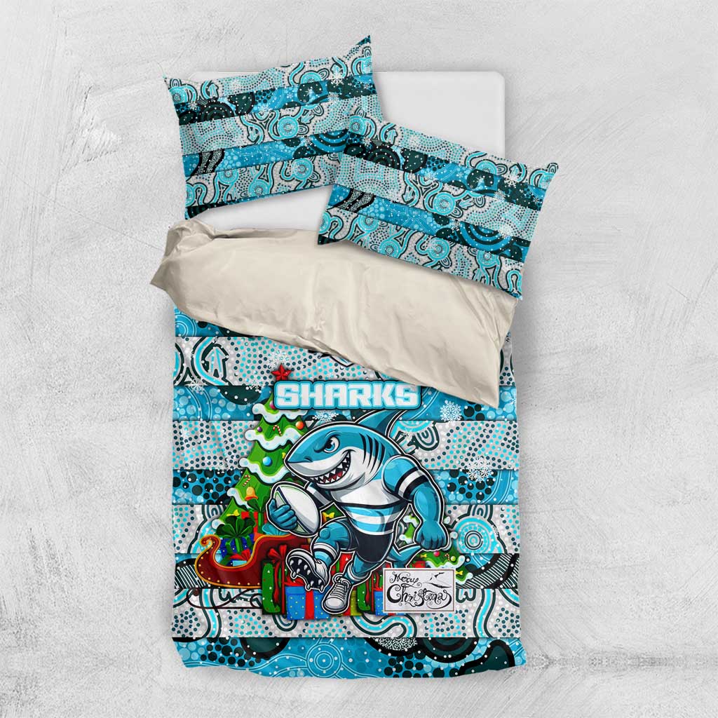 Sharks Rugby Merry Christmas Bedding Set Indigenous Australian Art - Vibe Hoodie Shop