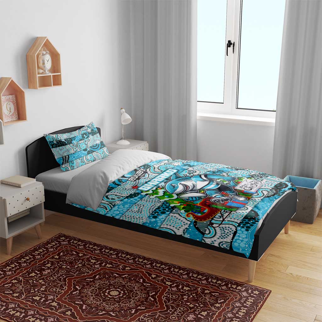 Sharks Rugby Merry Christmas Bedding Set Indigenous Australian Art - Vibe Hoodie Shop