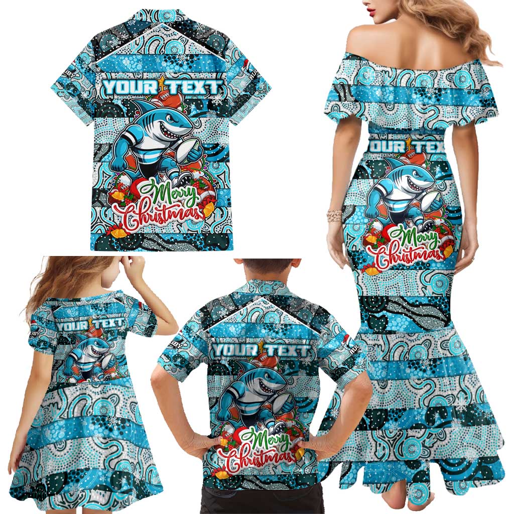 Custom Sharks Rugby Merry Christmas Family Matching Mermaid Dress and Hawaiian Shirt Indigenous Australian Art