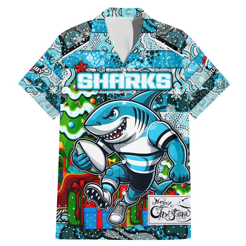Custom Sharks Rugby Merry Christmas Family Matching Mermaid Dress and Hawaiian Shirt Indigenous Australian Art