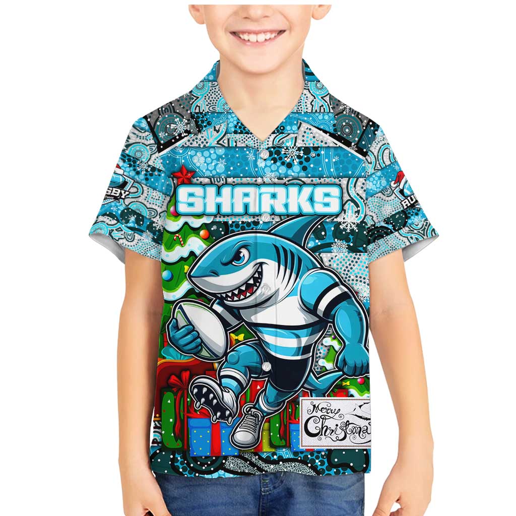 Custom Sharks Rugby Merry Christmas Family Matching Mermaid Dress and Hawaiian Shirt Indigenous Australian Art