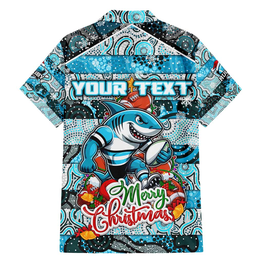 Custom Sharks Rugby Merry Christmas Family Matching Off Shoulder Maxi Dress and Hawaiian Shirt Indigenous Australian Art