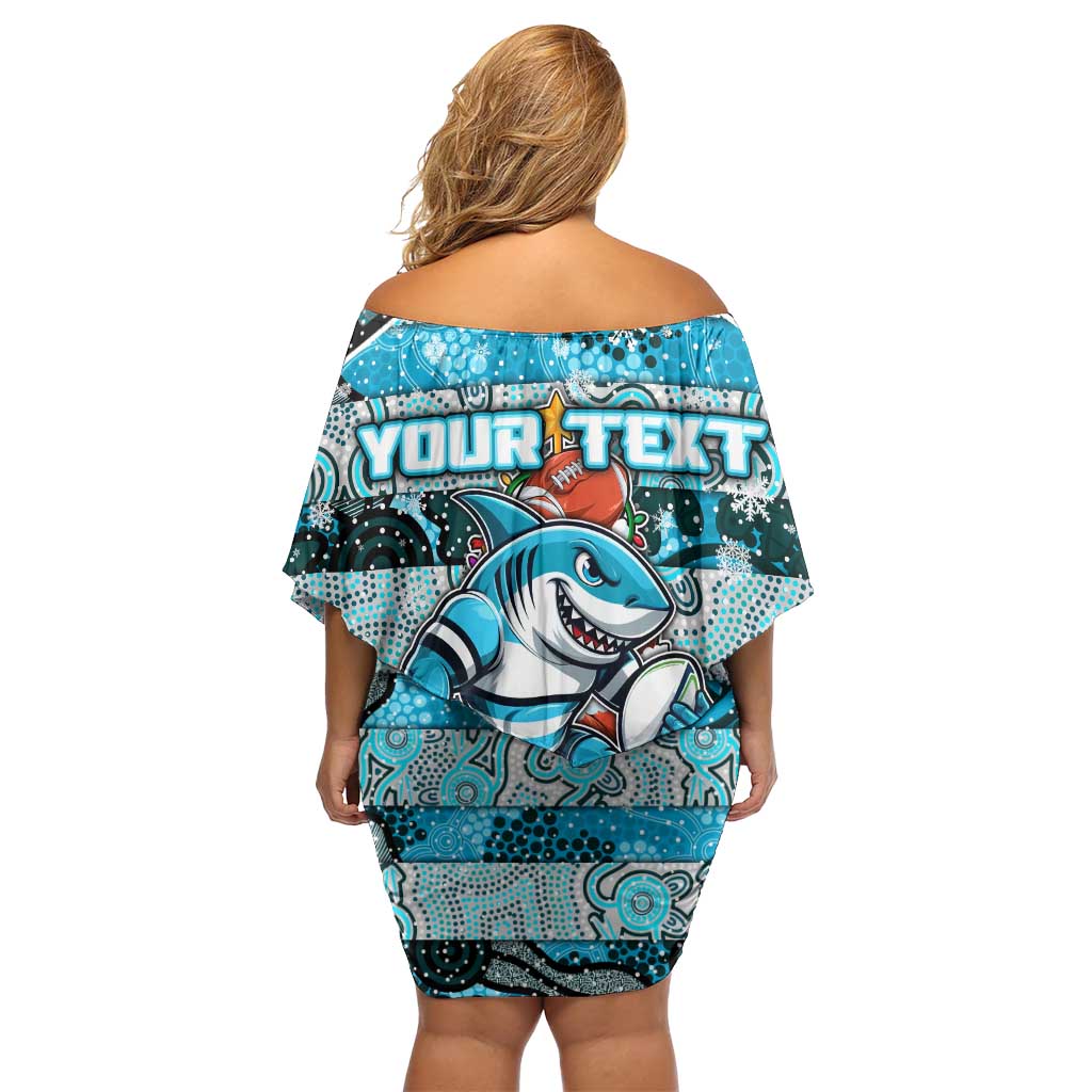 Custom Sharks Rugby Merry Christmas Family Matching Off Shoulder Short Dress and Hawaiian Shirt Indigenous Australian Art