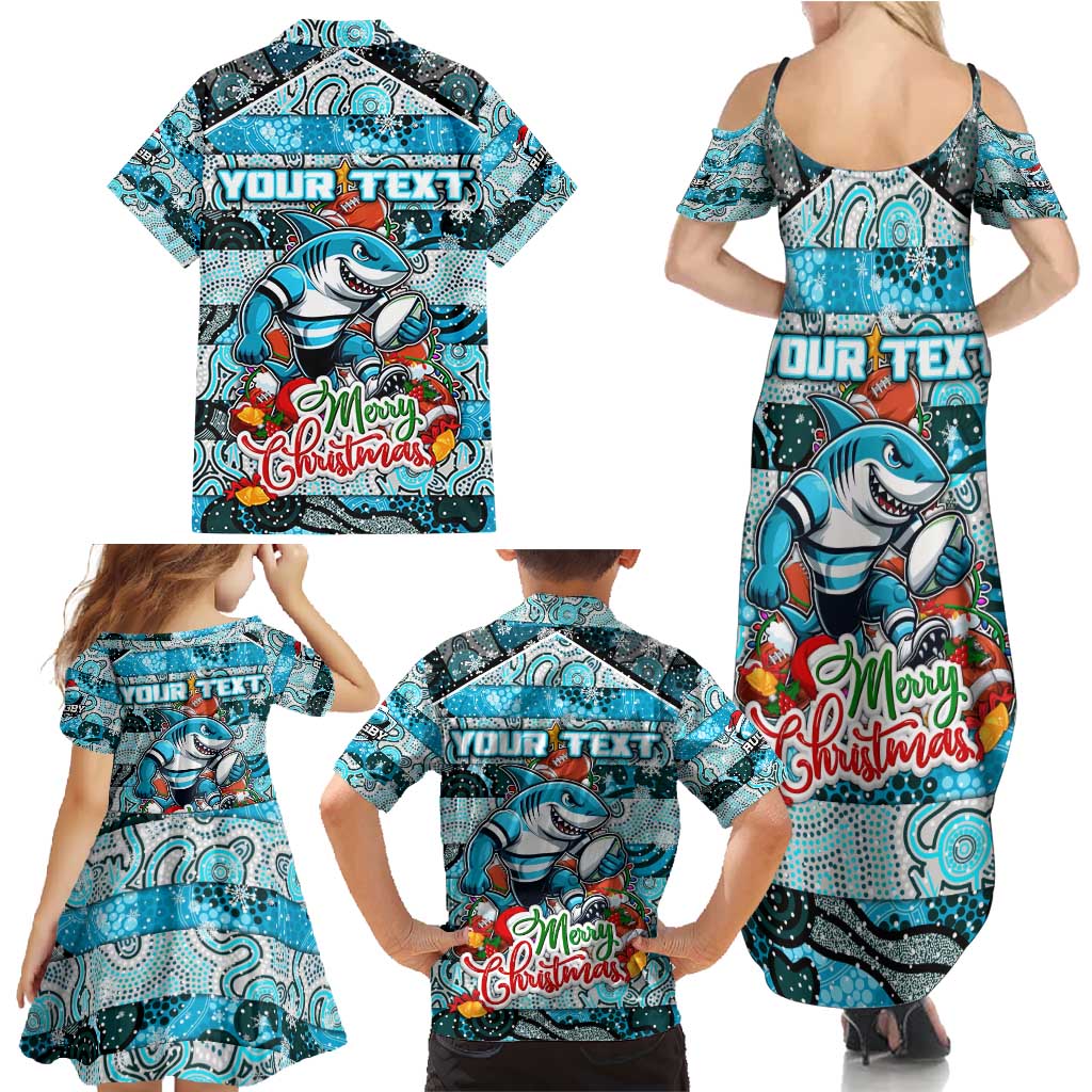Custom Sharks Rugby Merry Christmas Family Matching Summer Maxi Dress and Hawaiian Shirt Indigenous Australian Art