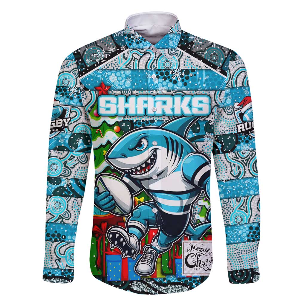 Custom Sharks Rugby Merry Christmas Family Matching Summer Maxi Dress and Hawaiian Shirt Indigenous Australian Art