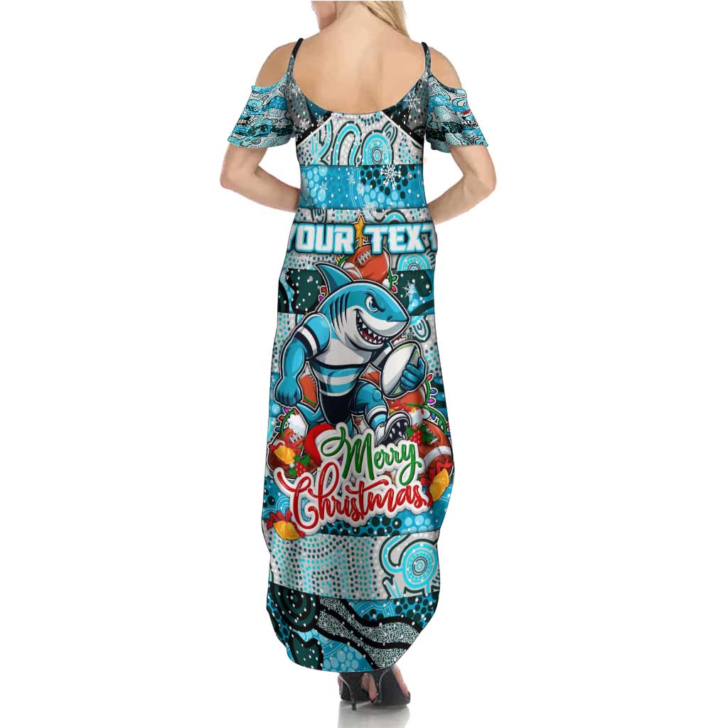 Custom Sharks Rugby Merry Christmas Family Matching Summer Maxi Dress and Hawaiian Shirt Indigenous Australian Art