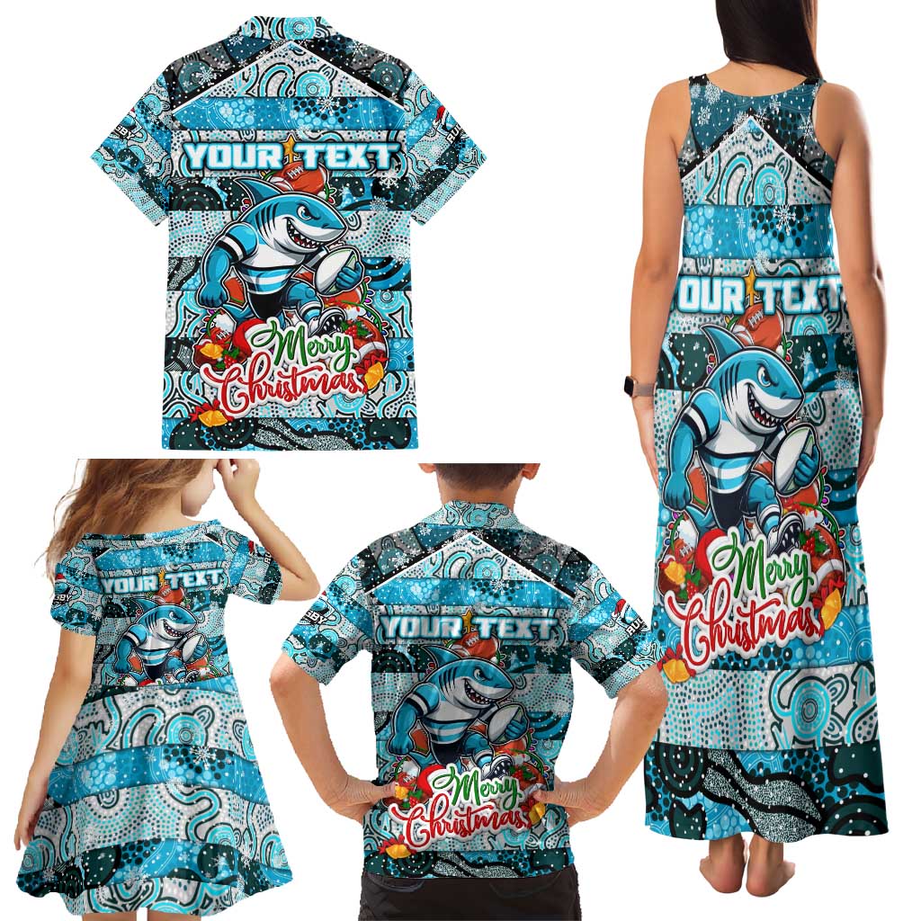 Custom Sharks Rugby Merry Christmas Family Matching Tank Maxi Dress and Hawaiian Shirt Indigenous Australian Art