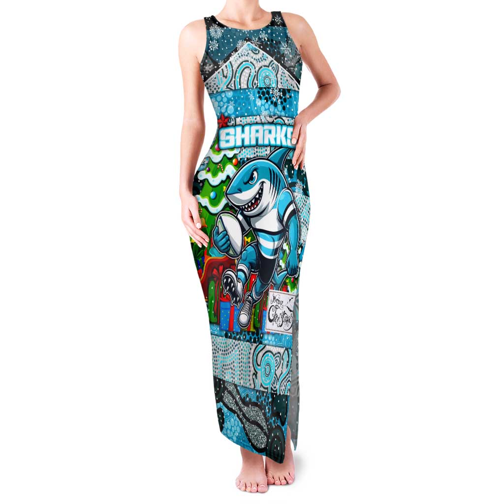 Custom Sharks Rugby Merry Christmas Family Matching Tank Maxi Dress and Hawaiian Shirt Indigenous Australian Art
