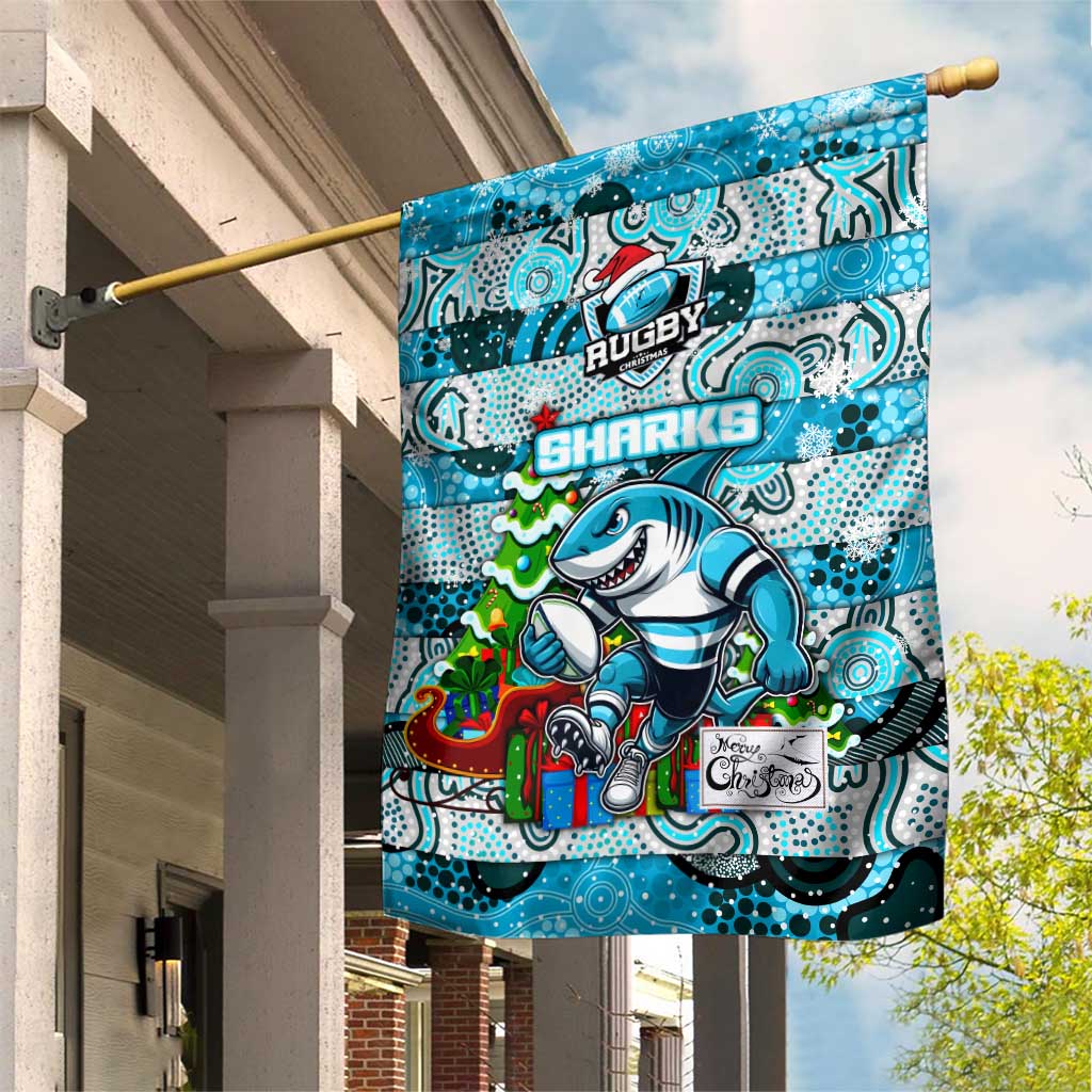 Sharks Rugby Merry Christmas Garden Flag Indigenous Australian Art - Vibe Hoodie Shop