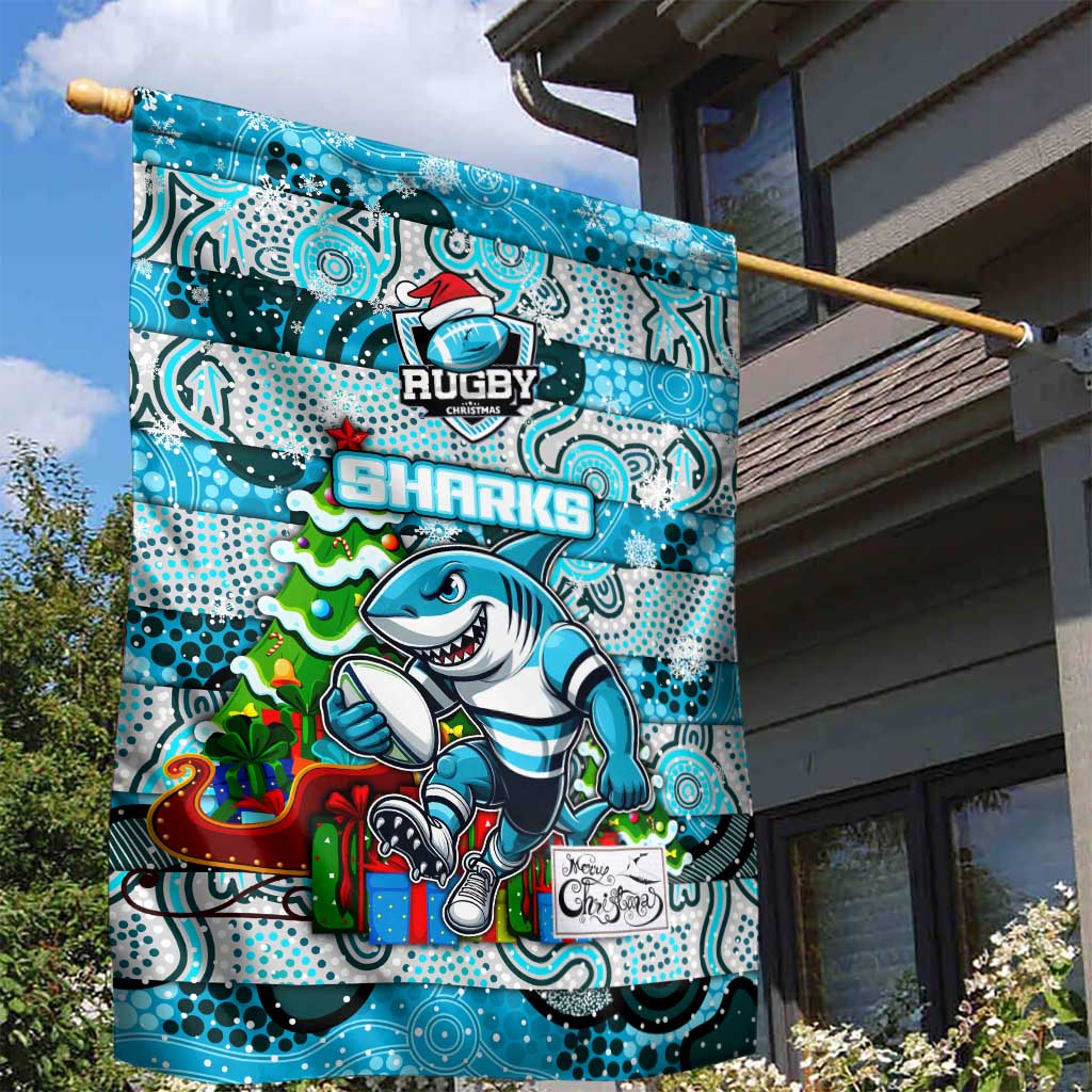 Sharks Rugby Merry Christmas Garden Flag Indigenous Australian Art - Vibe Hoodie Shop