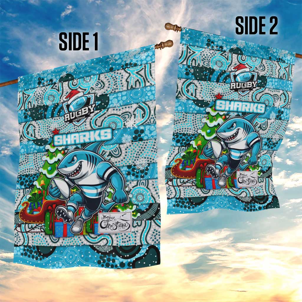 Sharks Rugby Merry Christmas Garden Flag Indigenous Australian Art - Vibe Hoodie Shop