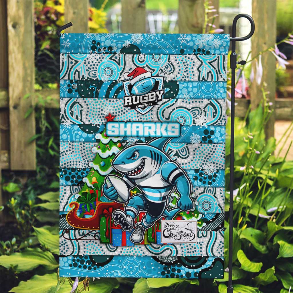 Sharks Rugby Merry Christmas Garden Flag Indigenous Australian Art - Vibe Hoodie Shop