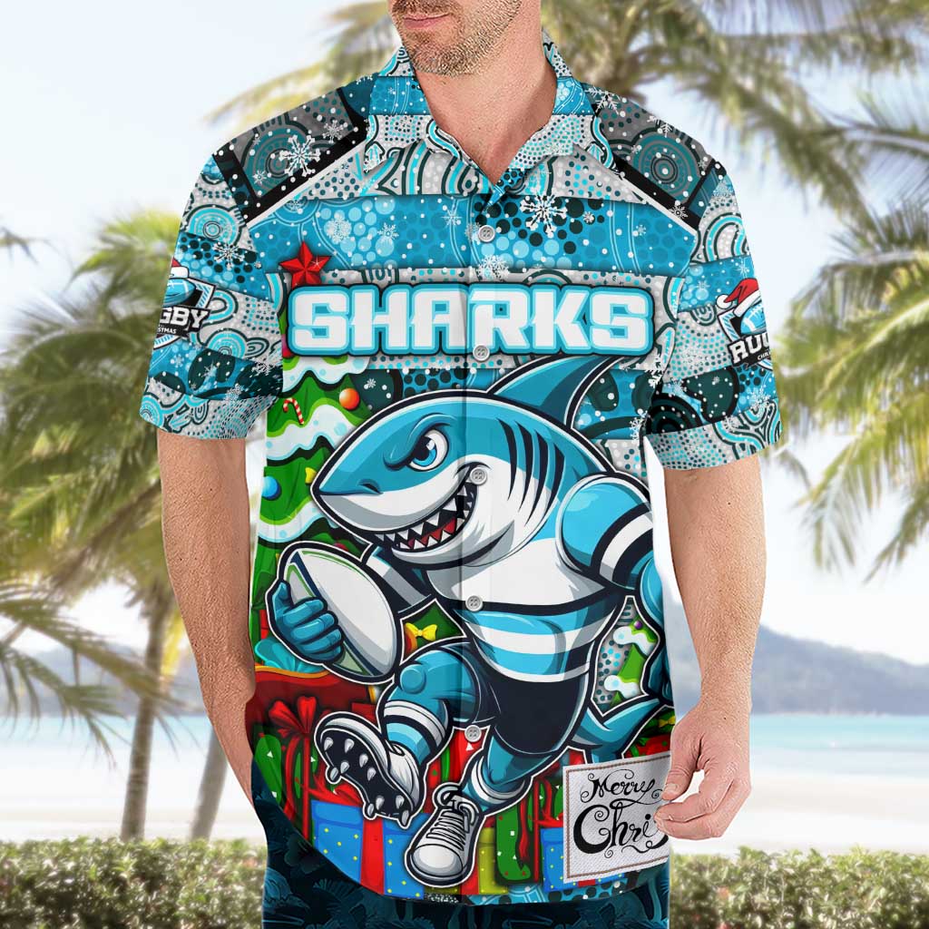 Custom Sharks Rugby Merry Christmas Hawaiian Shirt Indigenous Australian Art - Vibe Hoodie Shop