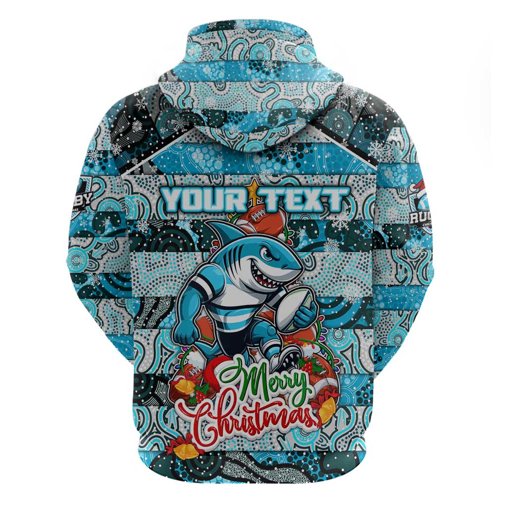 Custom Sharks Rugby Merry Christmas Hoodie Indigenous Australian Art - Vibe Hoodie Shop