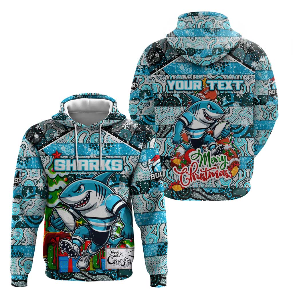 Custom Sharks Rugby Merry Christmas Hoodie Indigenous Australian Art - Vibe Hoodie Shop