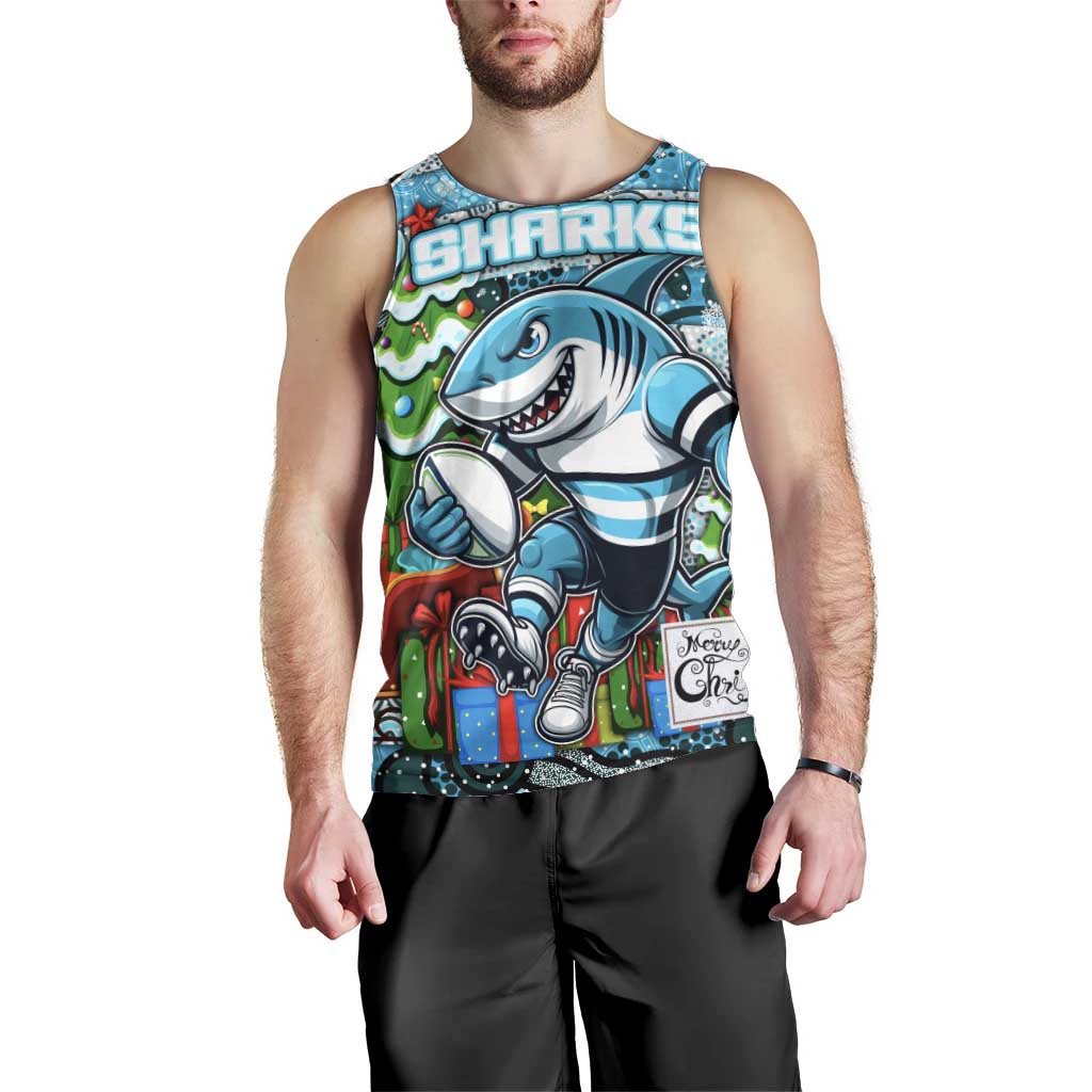 Custom Sharks Rugby Merry Christmas Men Tank Top Indigenous Australian Art - Vibe Hoodie Shop