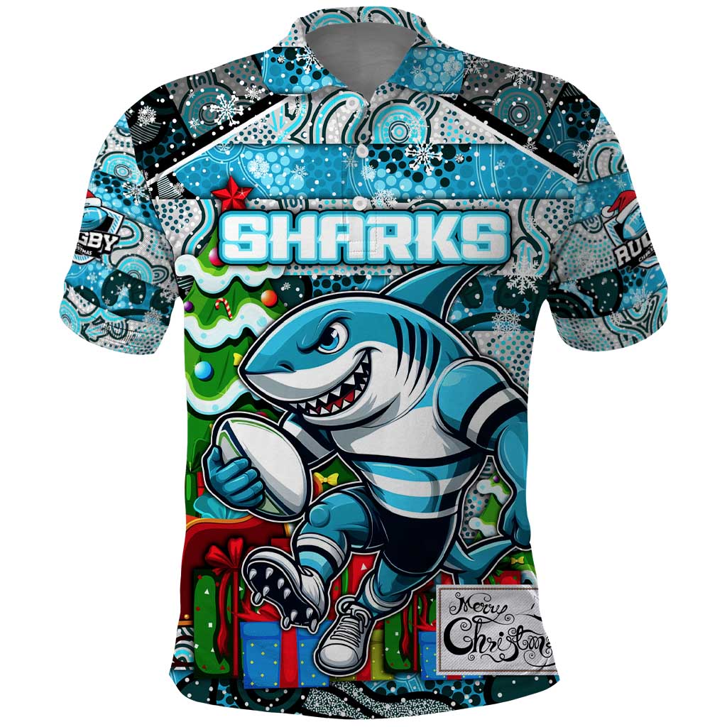 Custom Sharks Rugby Merry Christmas Polo Shirt Indigenous Australian Art - Vibe Hoodie Shop