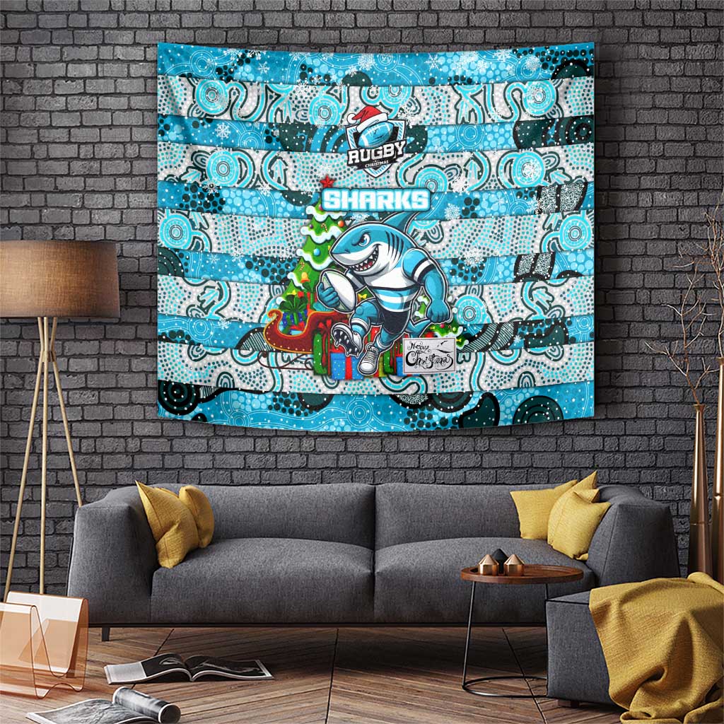 Sharks Rugby Merry Christmas Tapestry Indigenous Australian Art - Vibe Hoodie Shop