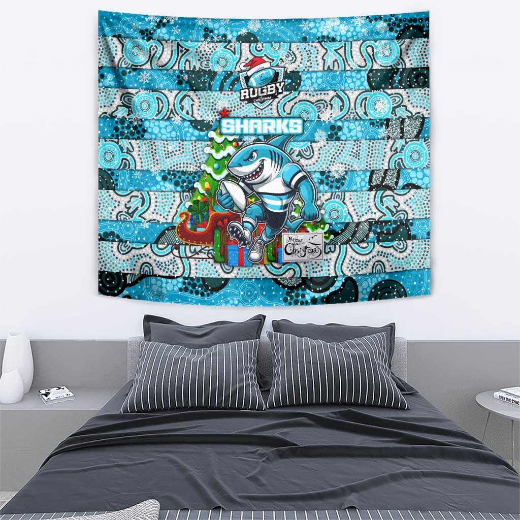 Sharks Rugby Merry Christmas Tapestry Indigenous Australian Art - Vibe Hoodie Shop