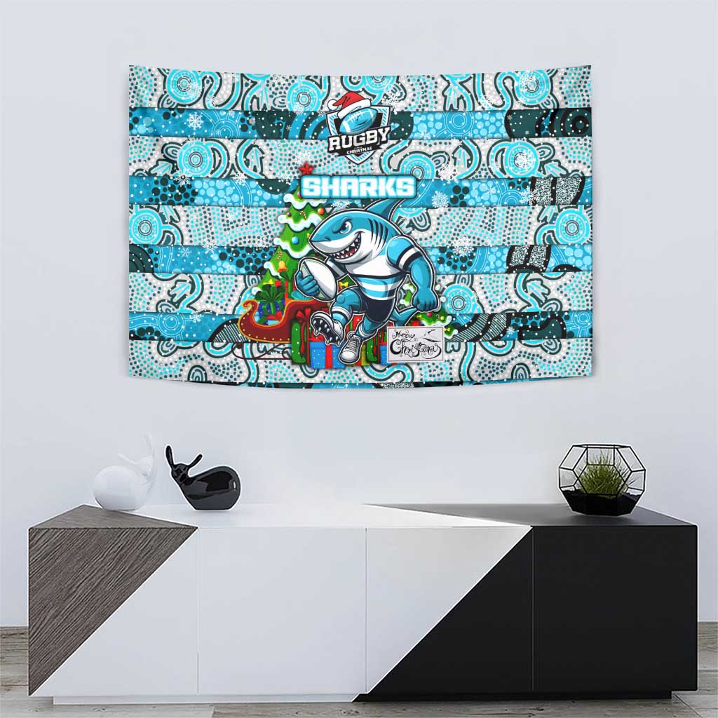 Sharks Rugby Merry Christmas Tapestry Indigenous Australian Art - Vibe Hoodie Shop