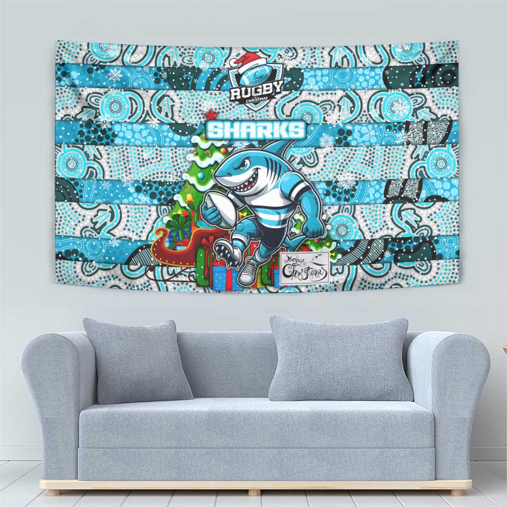 Sharks Rugby Merry Christmas Tapestry Indigenous Australian Art - Vibe Hoodie Shop