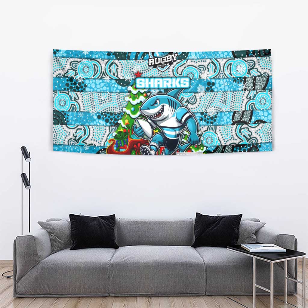 Sharks Rugby Merry Christmas Tapestry Indigenous Australian Art - Vibe Hoodie Shop