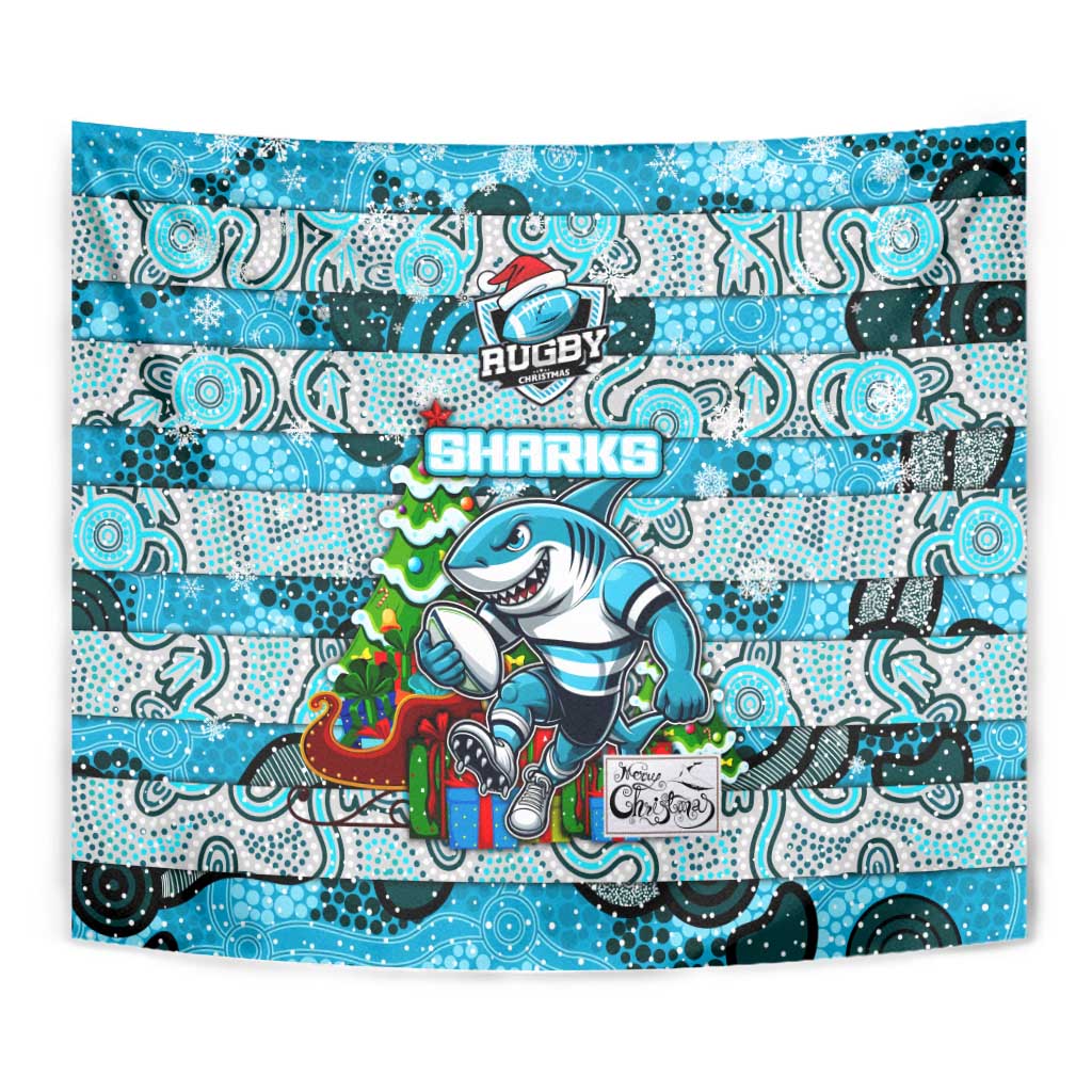 Sharks Rugby Merry Christmas Tapestry Indigenous Australian Art - Vibe Hoodie Shop